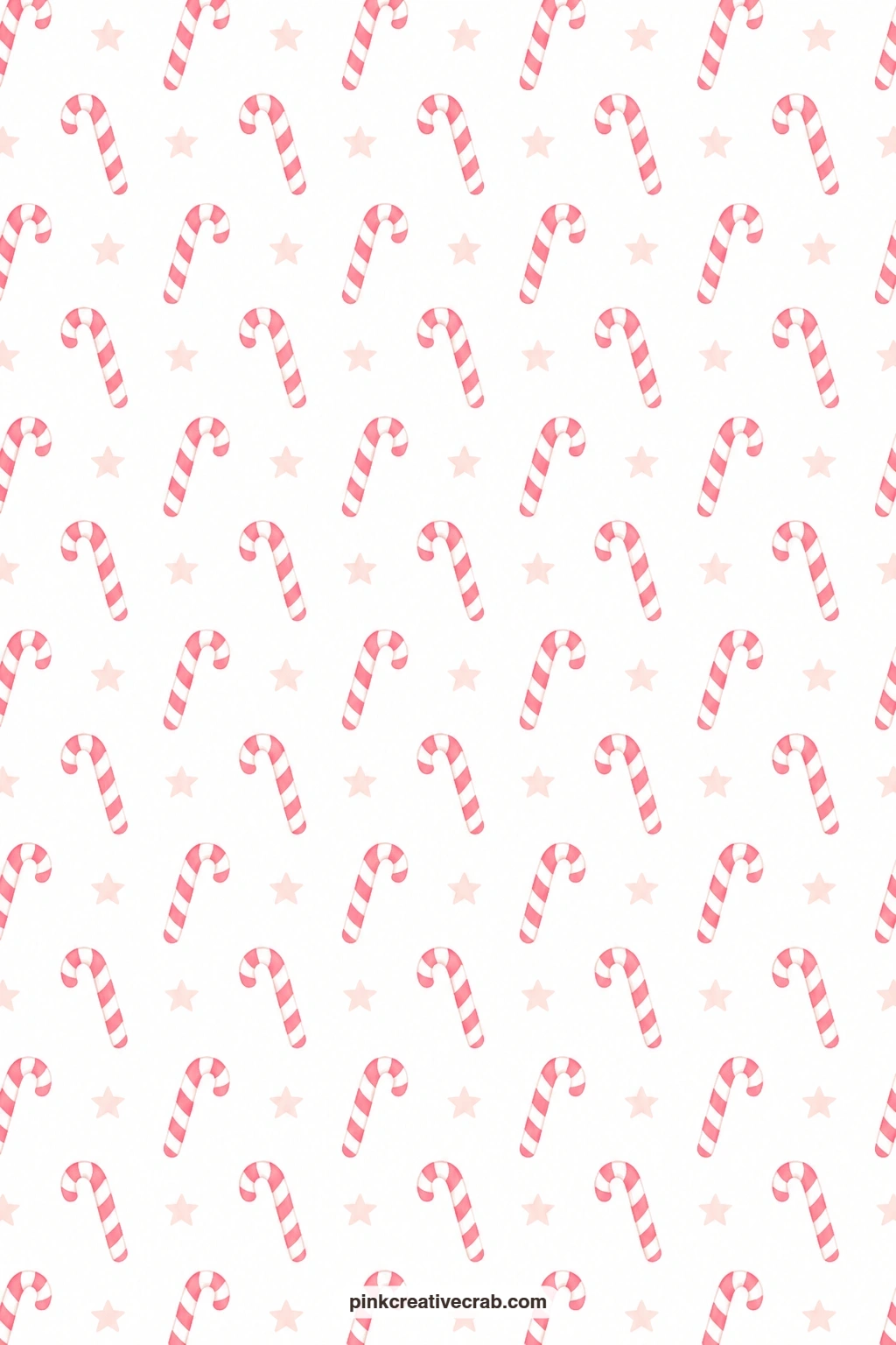 Pink Candy Cane Star Paper printable page — Pink and white candy canes repeat beside small stars on white, a fun wrap for a small sweet treat or a stocking