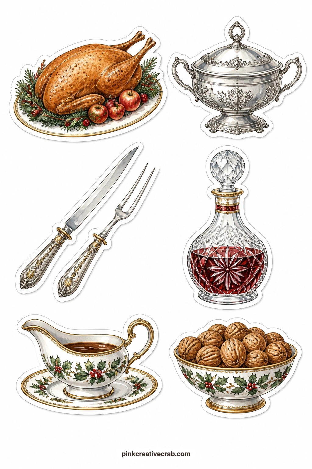 Christmas Goose Dinner Stickers printable page — Gluing this sheet straight onto plain cardstock works just as well as sticker paper does, since the roast