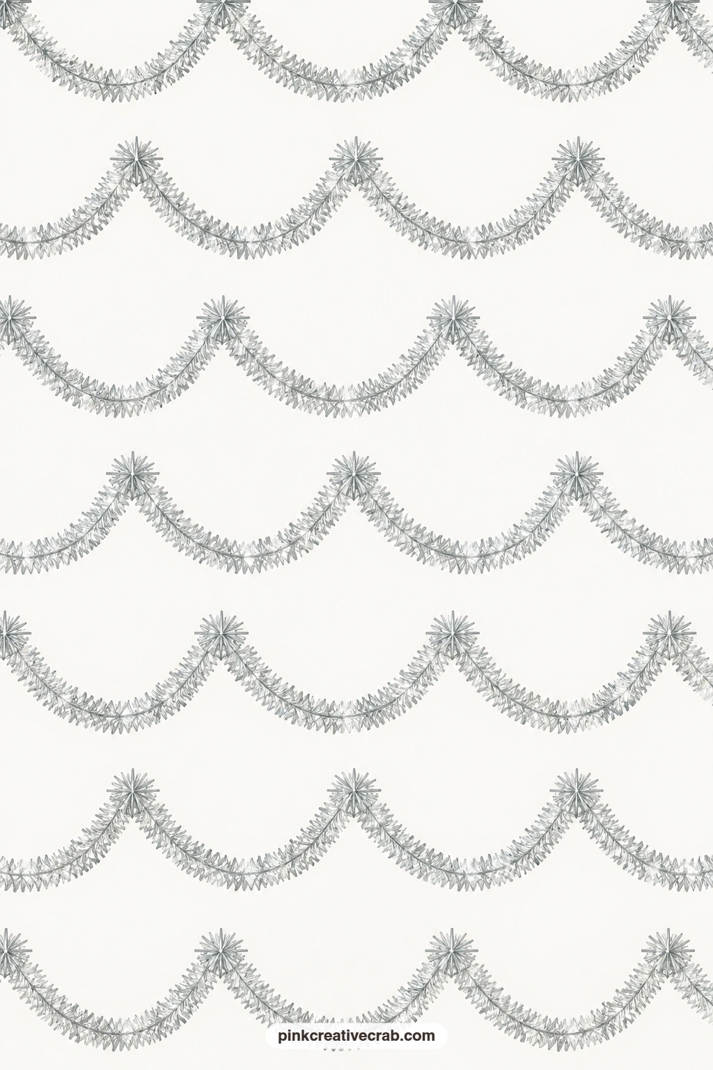 Silver Tinsel Garland Paper printable page — Silver tinsel garlands looping across white wrap a small gift with a bit of old-fashioned sparkle, without any