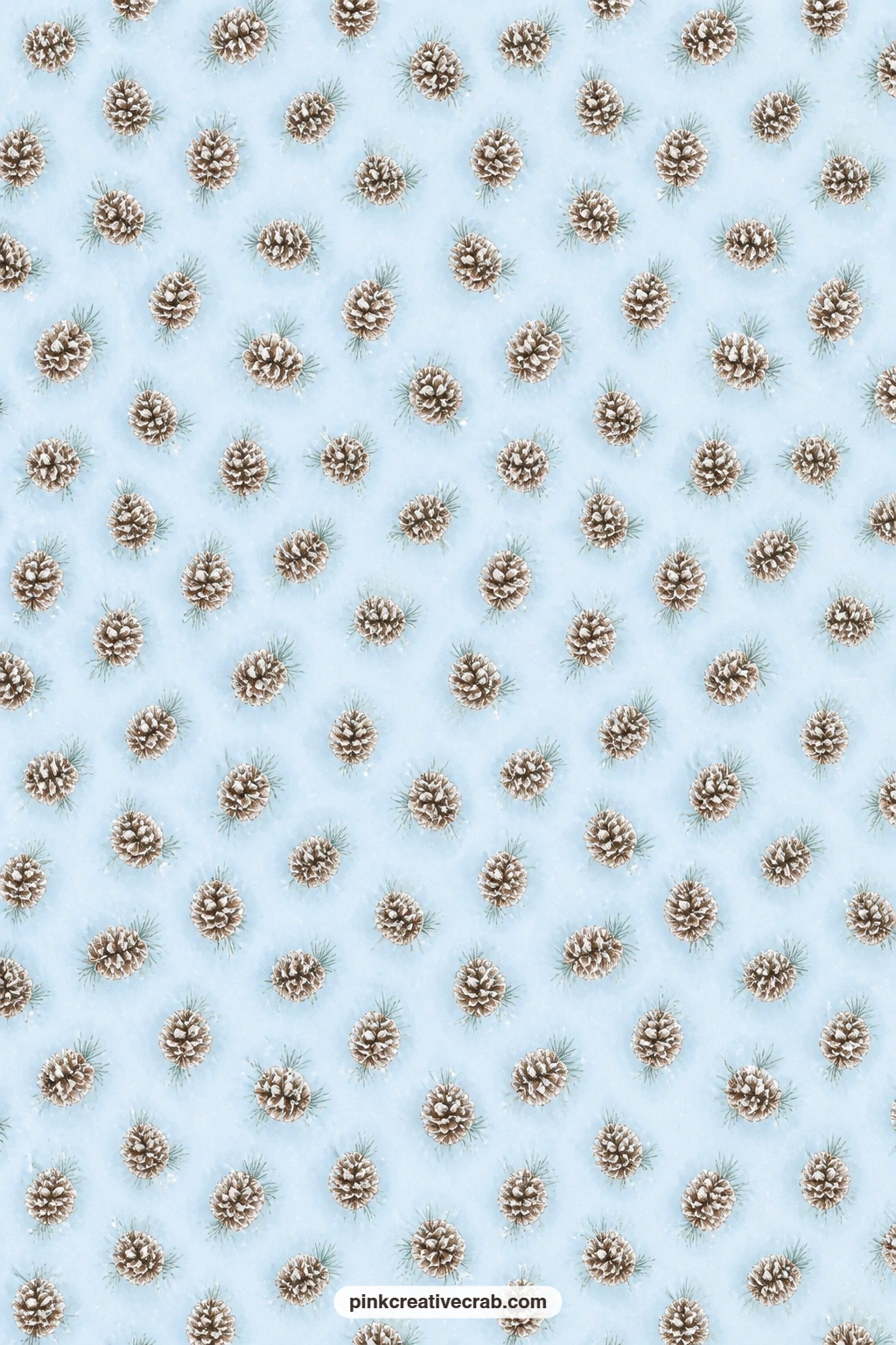 Frosted Pine Cone Paper printable page — Frosted pine cones on soft blue pair well with the silver tinsel garland paper for a two tone gift wrap set that still