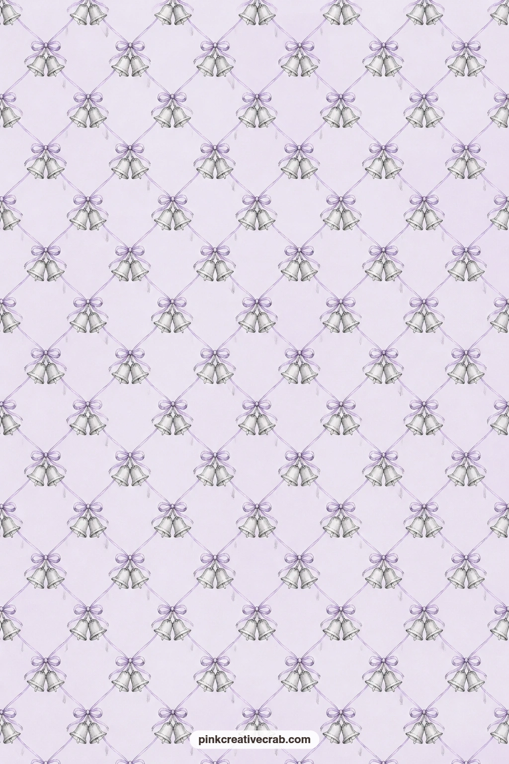 Silver Bells Paper printable page — Silver bells with ribbons on soft lilac make a quiet card mat behind a die cut shape, letting the lilac ground carry most