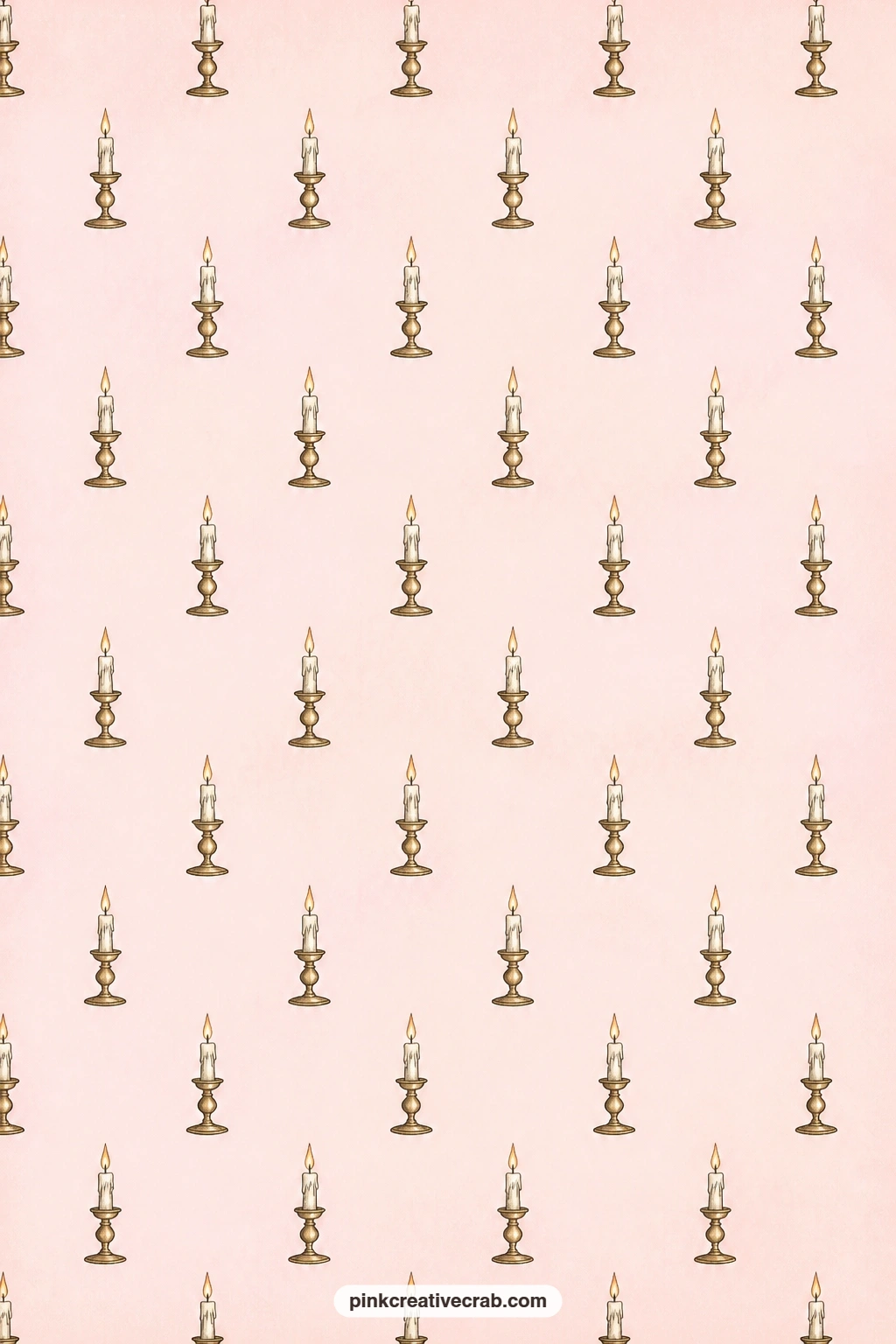Candles in Brass Holders Paper printable page — Candles in brass holders set in a half-drop on pale pink make a warm wrapping sheet for a small gift, closing