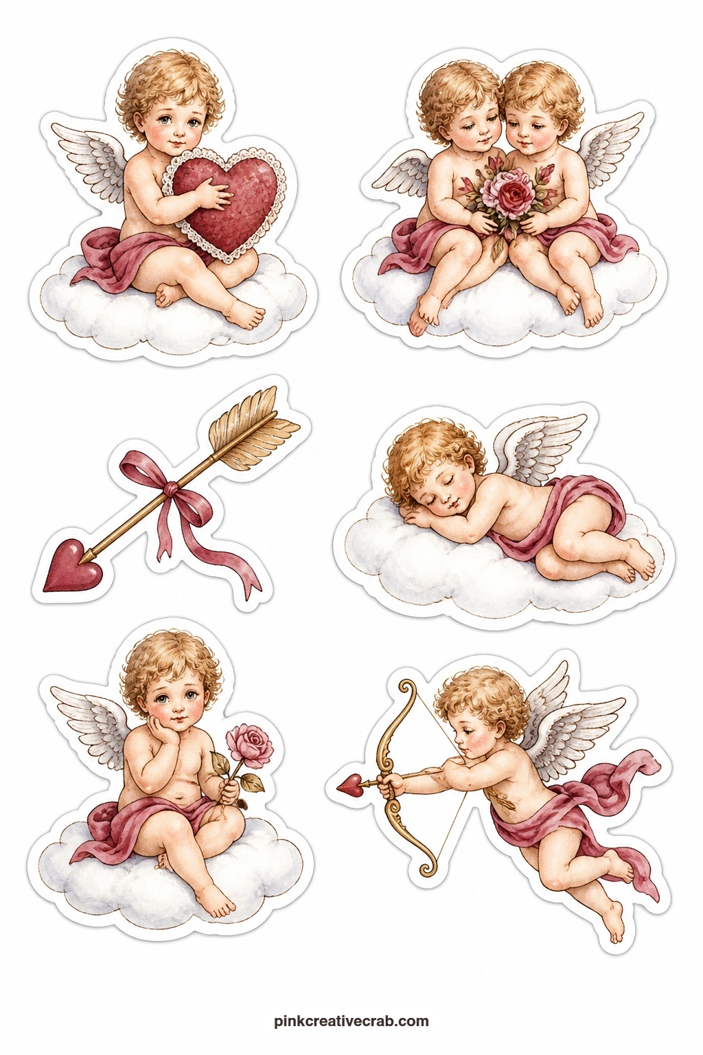 Cherub On A Cloud Labels printable page — Cut the sleeping cupid and the cherub on a cloud with small curved scissors first, since their rounded limbs need the