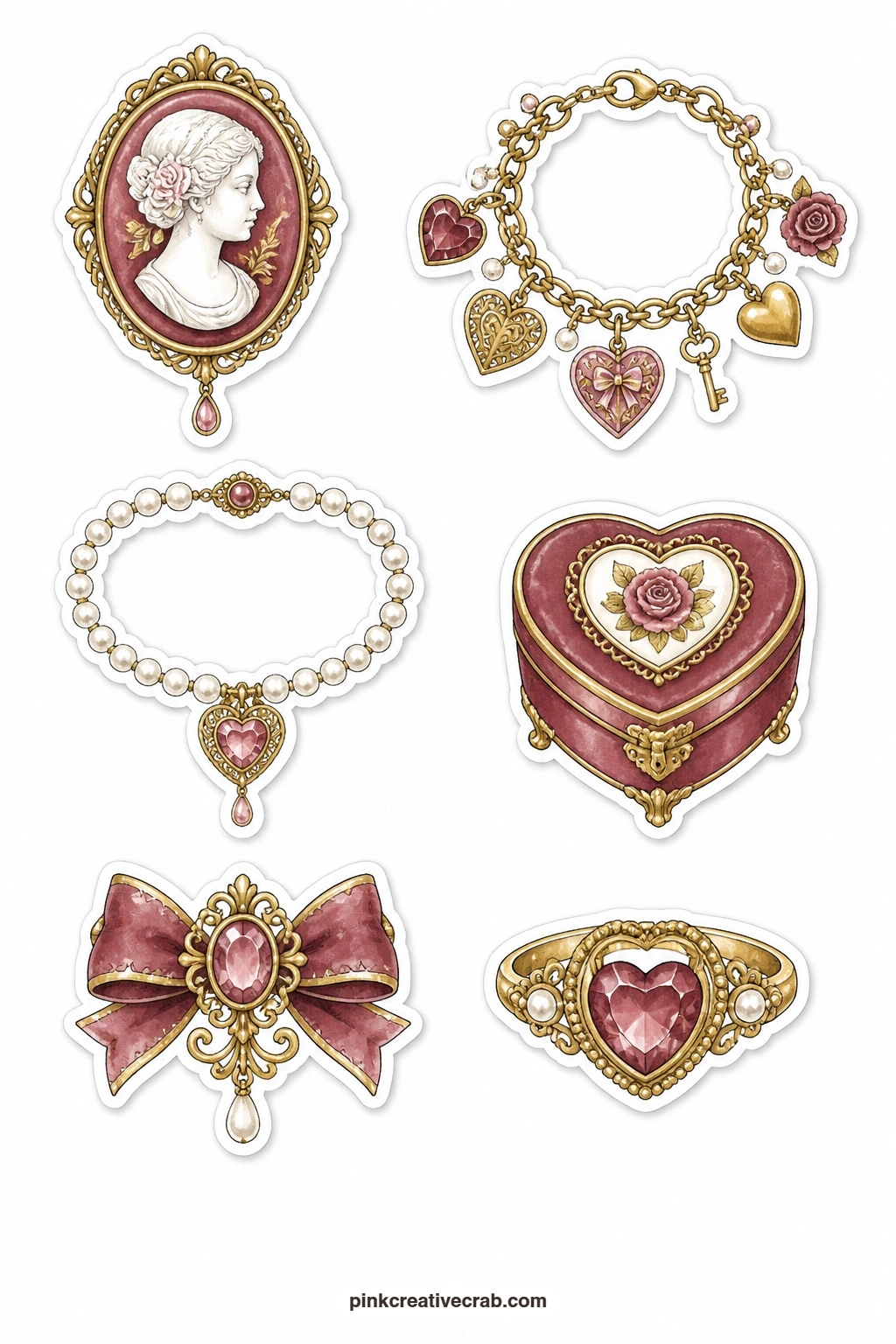 Cameo And Brooch Labels printable page — Use a craft knife for the cameo's oval frame and the open centre of the charm bracelet, since small inner curves like