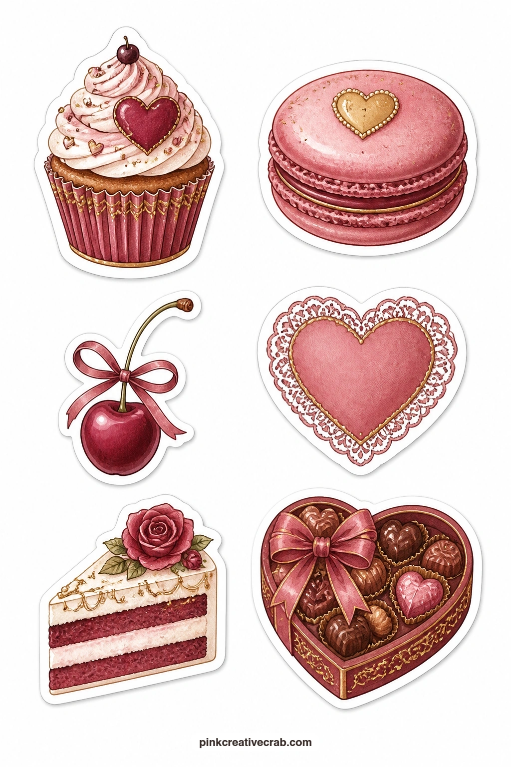 Cupcake And Macaron Labels printable page — Stick the heart box of chocolates onto the front of a small gift bag and tuck a few actual chocolates inside, a