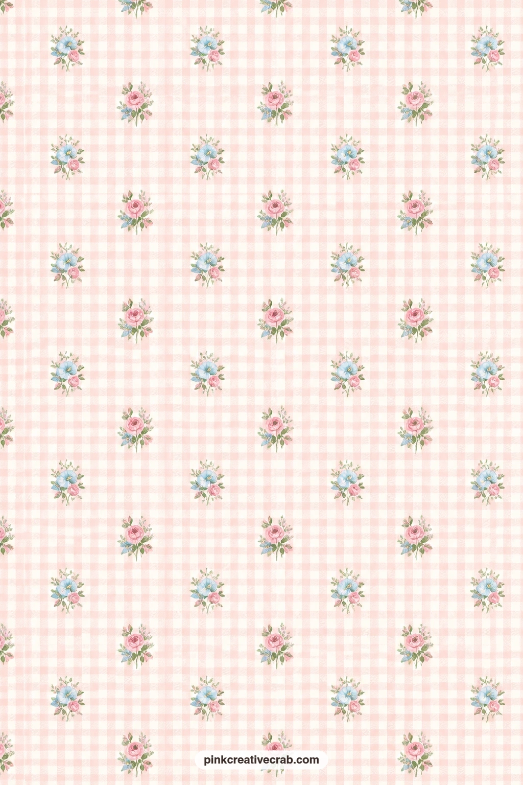 Blush Gingham Paper printable page — Blush pink and white gingham check carries a fine woven texture, a gentle backdrop for a card mat under a pressed flower