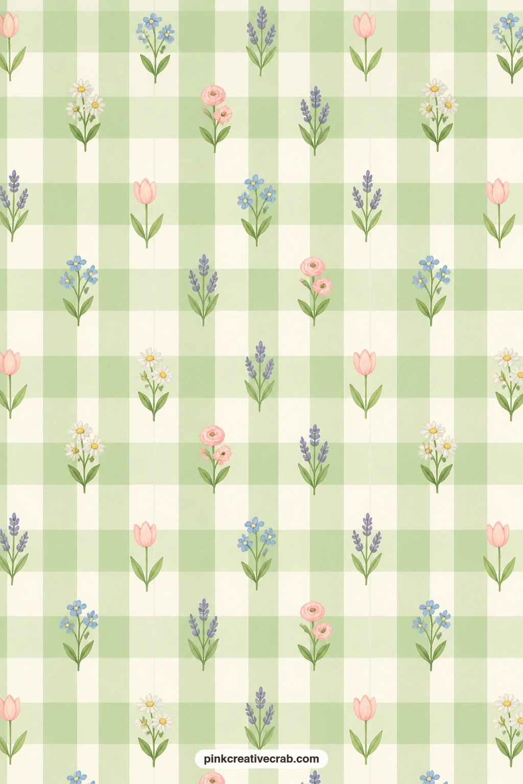 Buffalo Check Garden Paper printable page — Soft green buffalo check with thin white lines makes a sturdy folio cover for a garden themed junk journal that