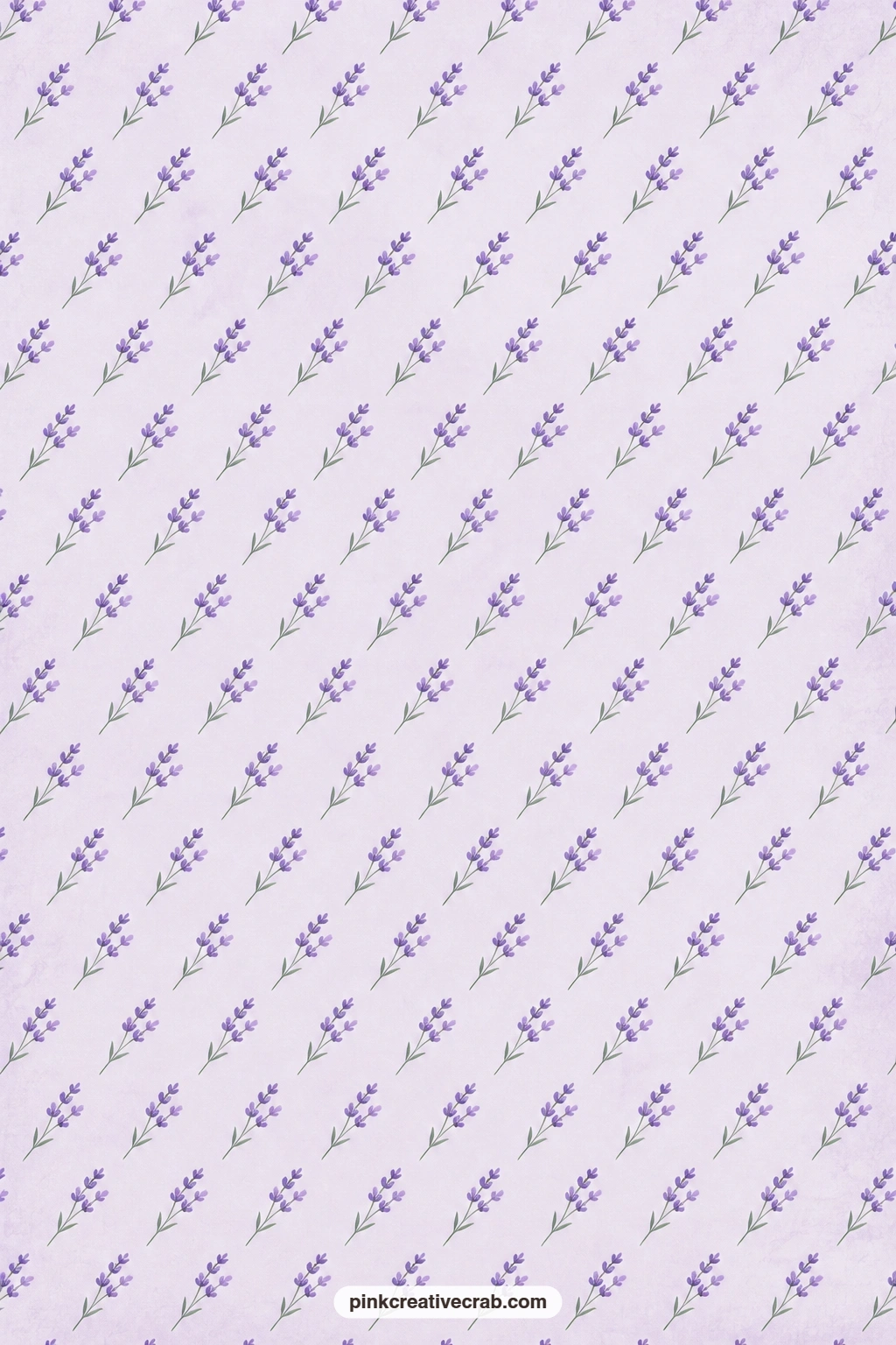 Lilac Diagonal Sprig Paper printable page — Lavender sprigs line up in neat diagonal rows on pale lilac, a soft pocket lining that suits a purple garden flower