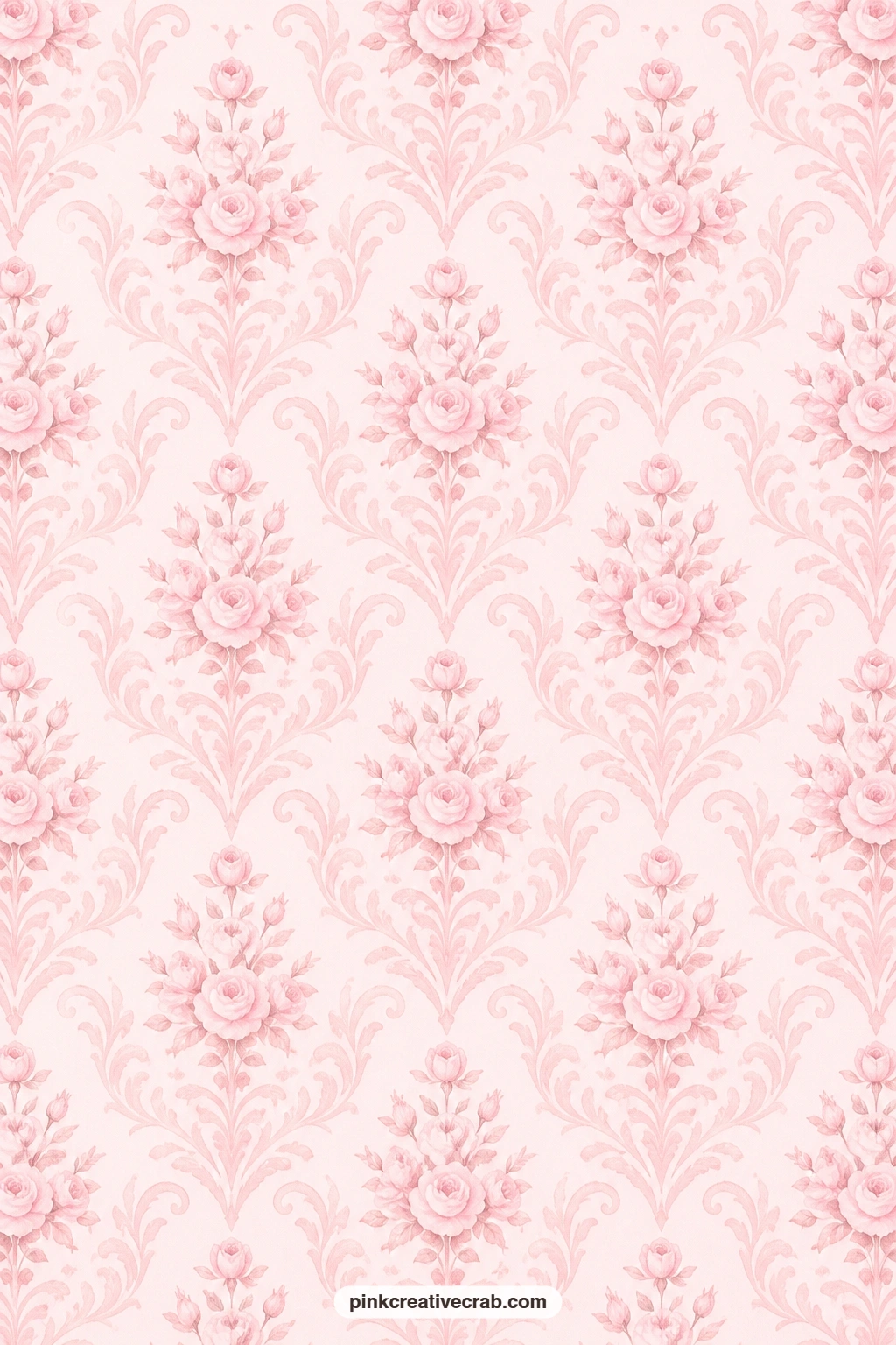 Rose Damask Paper printable page — Pale pink roses repeat tone on tone in a damask on blush, an elegant book cover for a journal that needs a quieter, formal