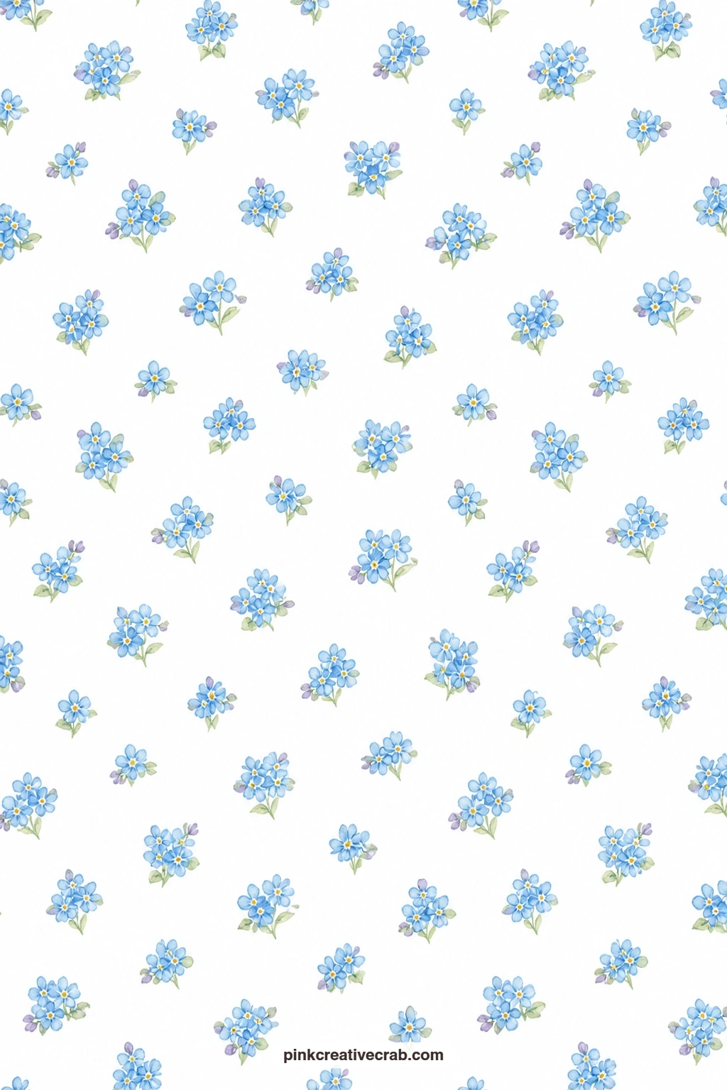 Forget-Me-Not Paper printable page — Forget-me-not clusters toss all over a white ground, a soft pairing for the rose damask paper above on a layered card