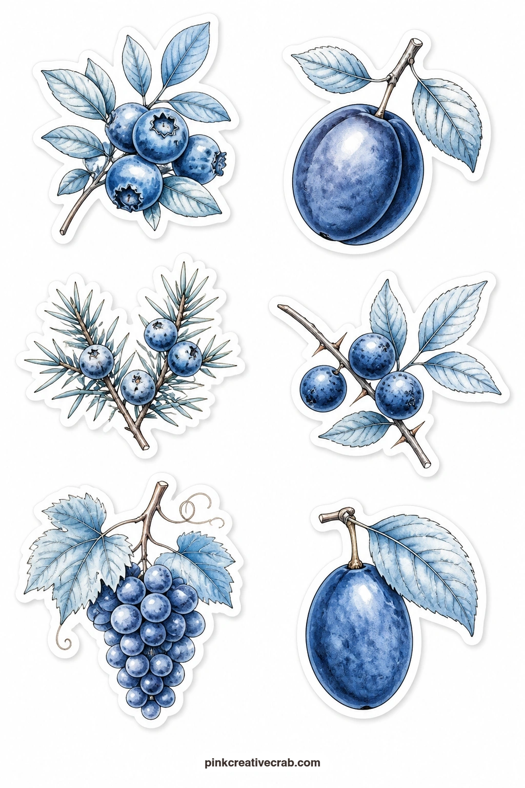 Blue Berries and Fruit Stickers printable page — Pair this sheet with the icy sweets page further down if you want a full kitchen-and-garden corner on one