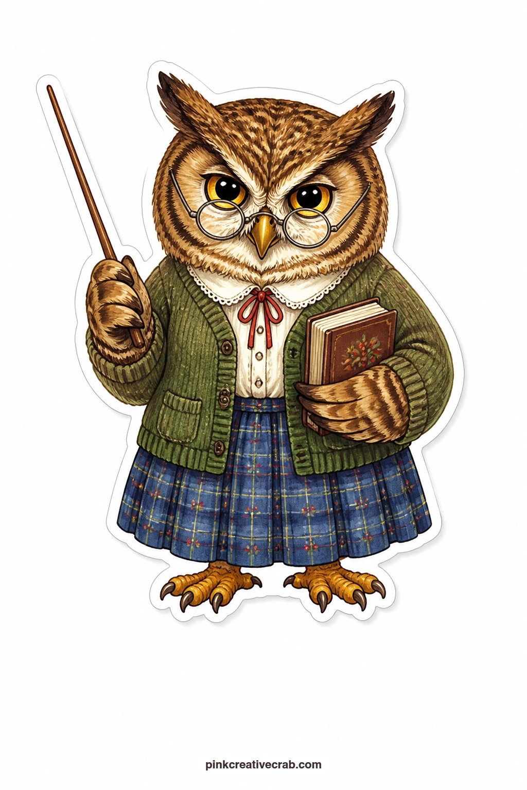 The Stern Owl Schoolteacher printable page — Round glasses perched low and a pointer in one wing, this stern but kind owl schoolteacher pairs naturally with