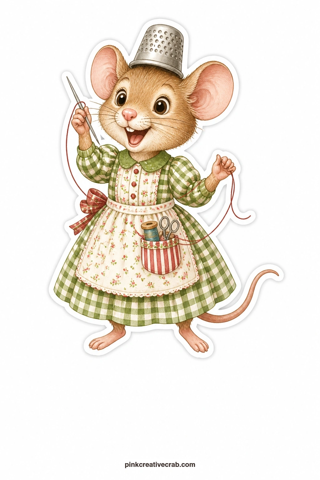 The Delighted Mouse Seamstress printable page — A thimble perched on her head like a tiny hat, this delighted mouse seamstress suits a quick five-minute card