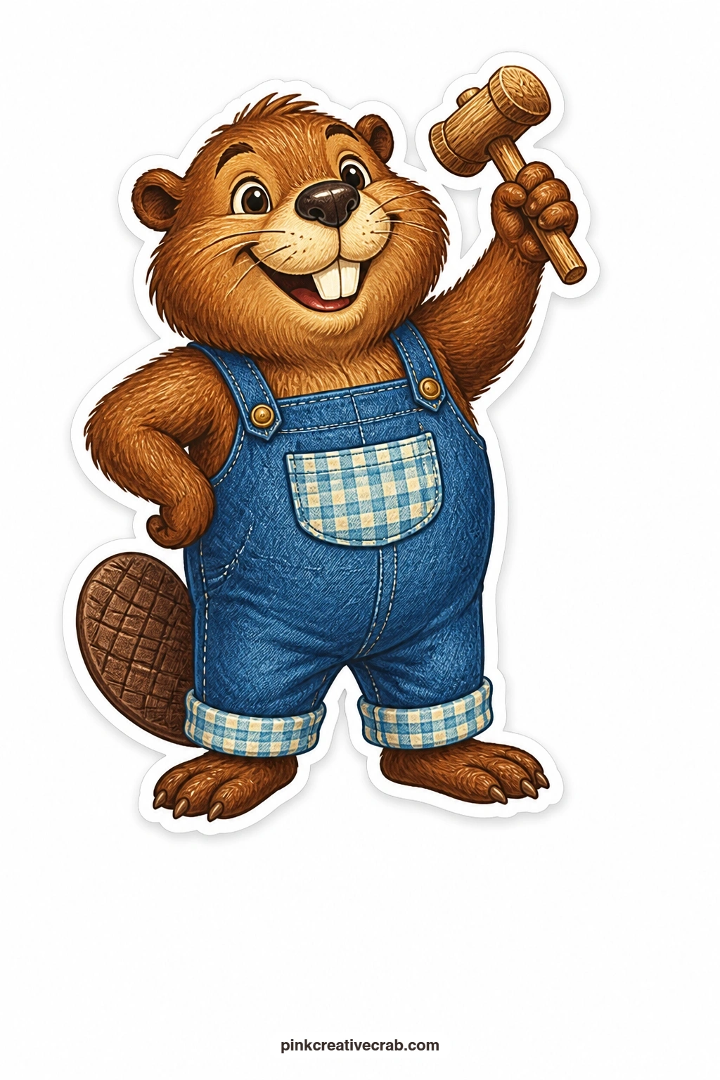 The Proud Beaver Builder printable page — Overalls dotted with little patches and a hammer held high, this proud beaver builder works well glued beside a strip