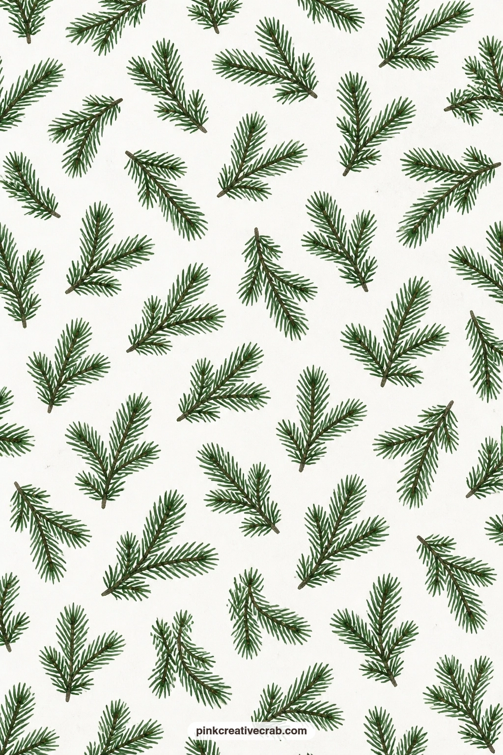 Tossed Pine Branch Paper printable page — Loose pine branches scattered across white make an easy journal page base for a winter photo or a handwritten note