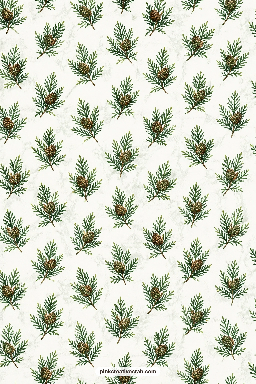 Cedar and Pine Cone Paper printable page — Cedar sprigs with small pine cones tucked between the needles work well as a card mat behind a wooden button or a
