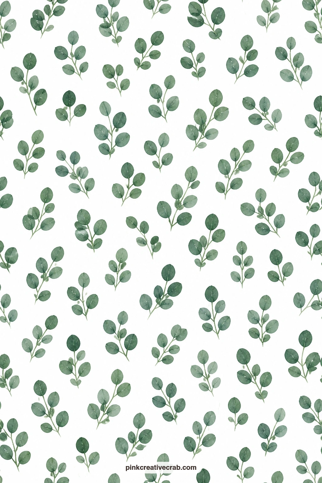 Eucalyptus Leaf Paper printable page — Rounded eucalyptus leaves in forest green scatter over white, pairing nicely with the tossed pine branch paper for a