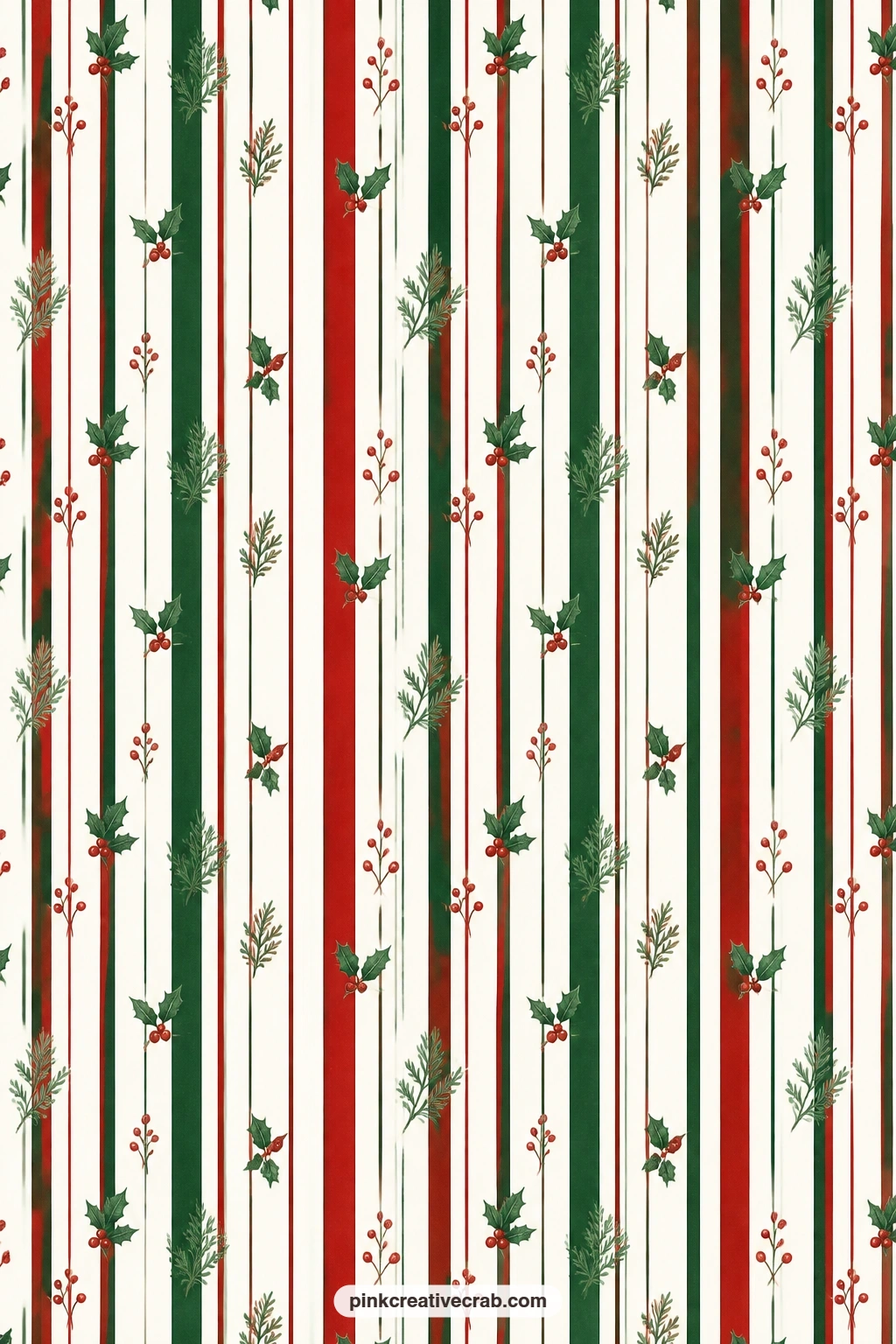 Varied Width Stripe Paper printable page — Dark green and red stripes of different widths on white line an envelope cleanly, and they pair well with the tartan