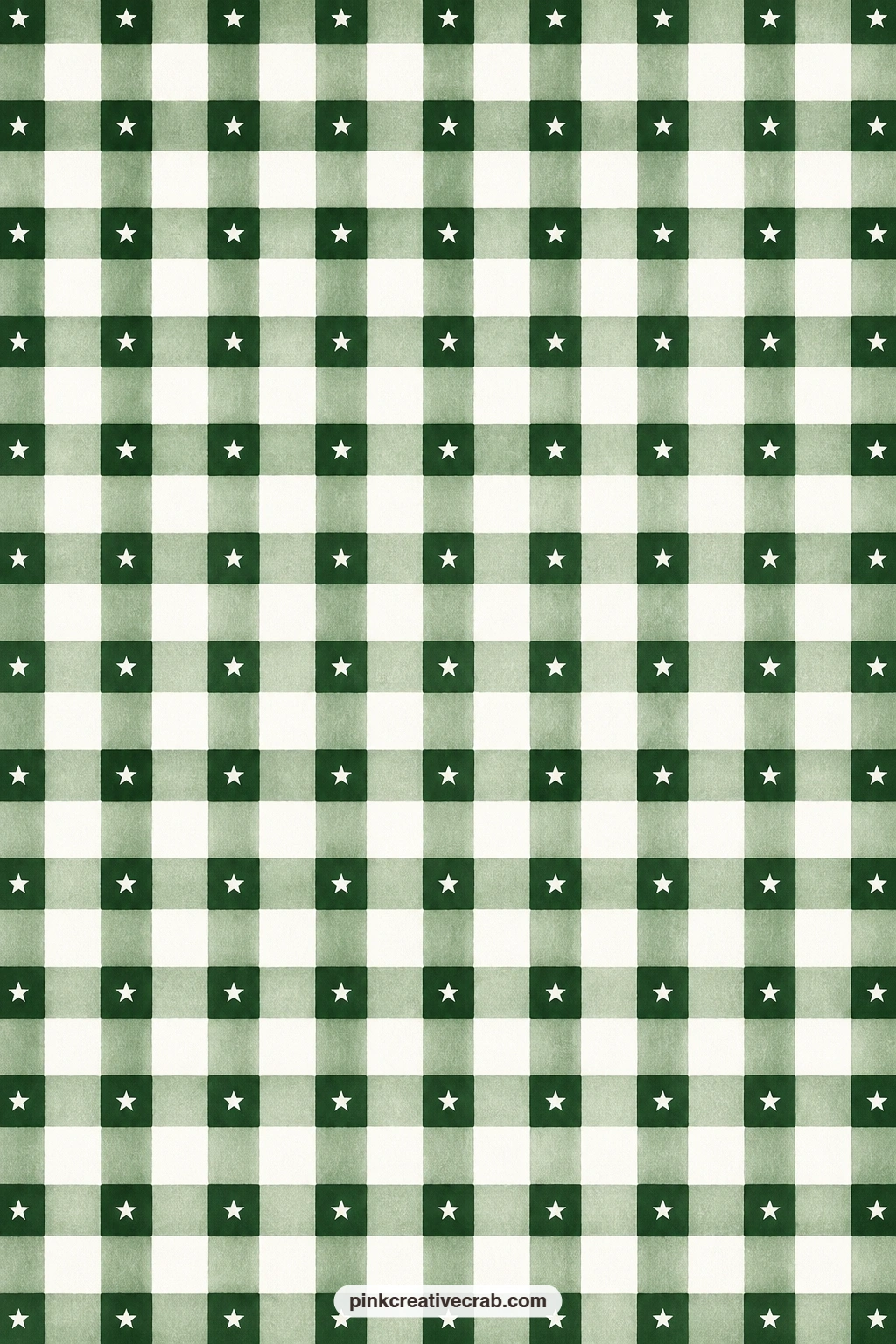 Hunter Green Gingham Paper printable page — Hunter green gingham scattered with tiny stars makes a cheerful journal page base, light enough to write notes