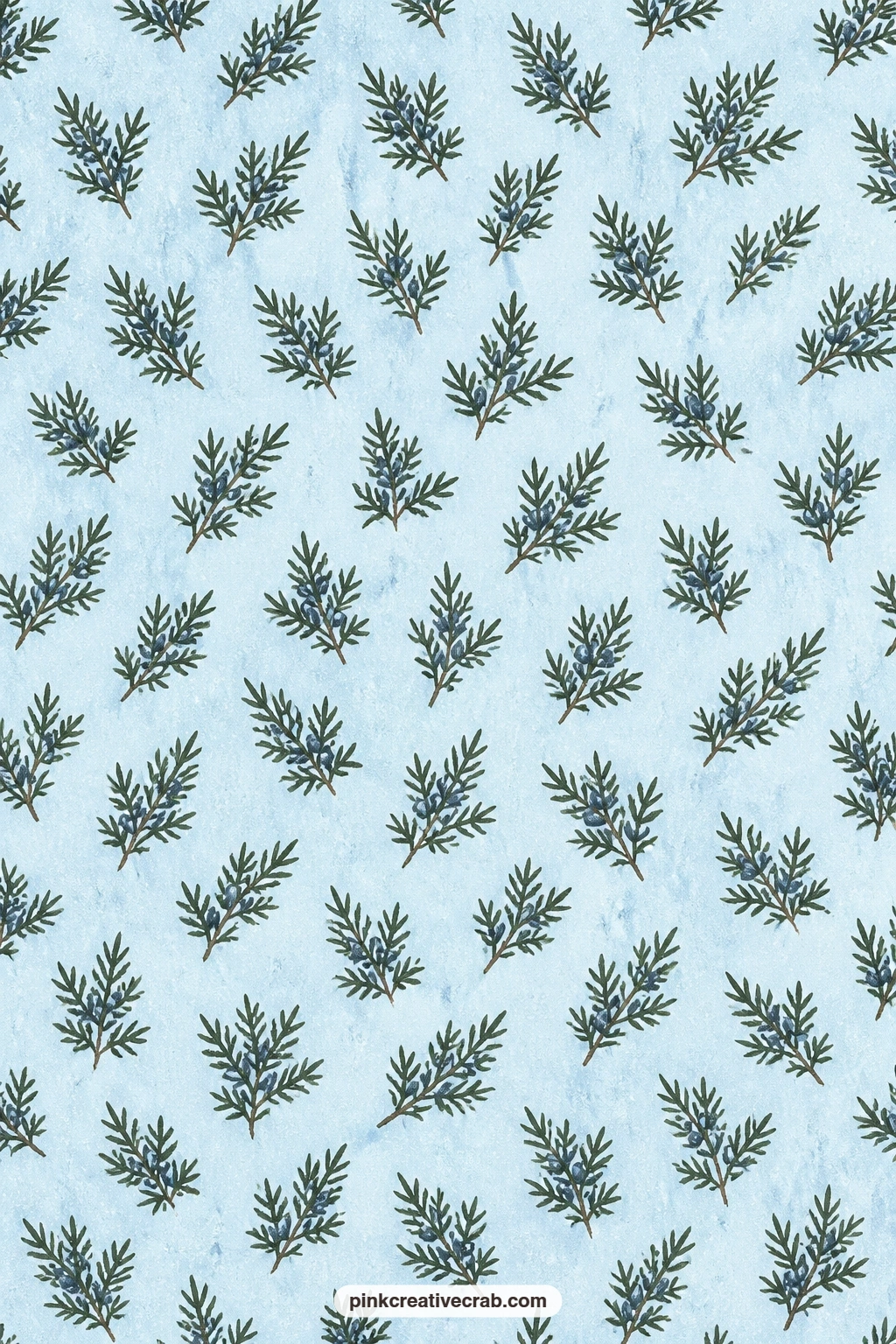 Juniper Berry Paper printable page — Juniper berries and sprigs on pale blue line a gift box lid softly, and they sit well alongside the spruce and snow paper