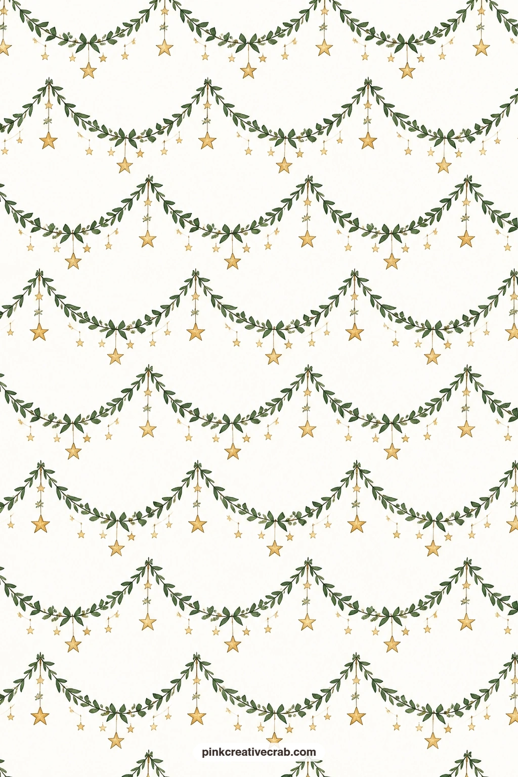 Gold Star Garland Paper printable page — Dark green garlands strung with gold stars on white wrap a small gift with a bit of shine without needing actual