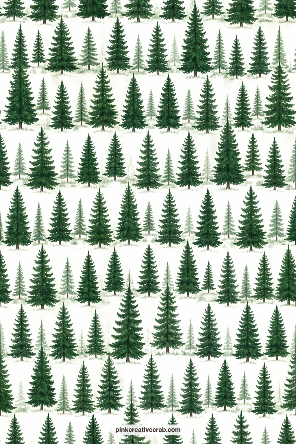 Forest Tree Repeat Paper printable page — Dark green fir trees fill a forest repeat on white, a strong journal page base for any entry about a snowy walk or a