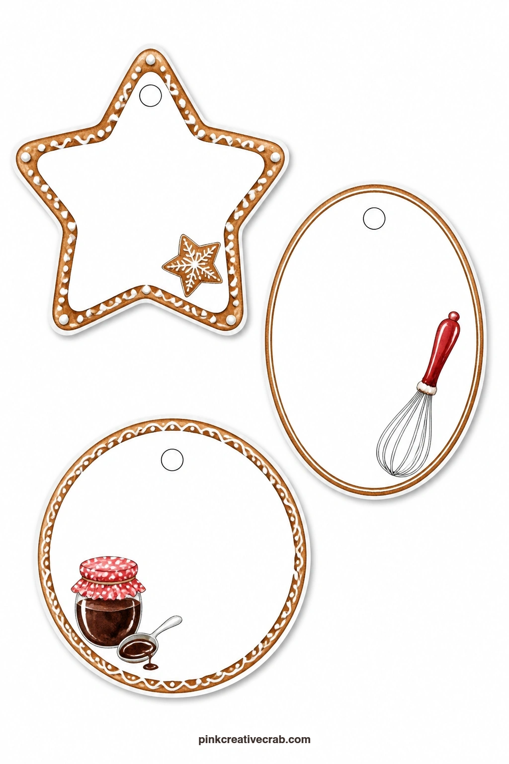 Star And Molasses Tags printable page — Dotted icing traces the edge of the star-shaped gingerbread tag, a small detail that reads well even printed small.