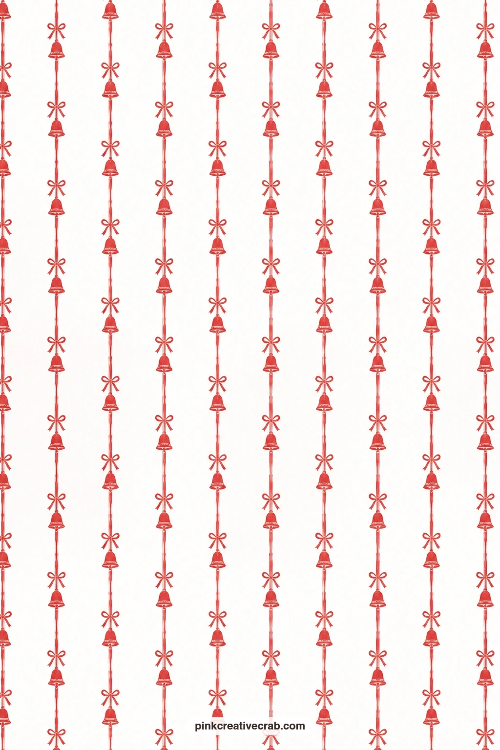 Bell Ribbon Stripe Paper printable page — Narrow red ribbon stripes carry tiny bell icons along their length, a steady choice as a folio cover for holiday