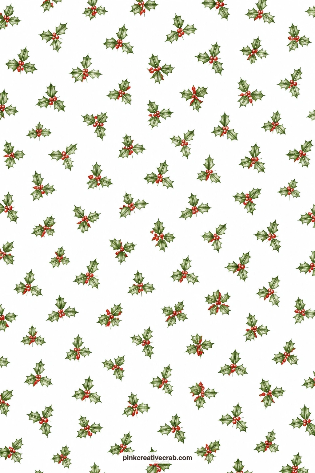Holly and Berry Toss Paper printable page — Small holly leaves and red berries toss loosely across the page, a natural base under a photo on a red junk journal