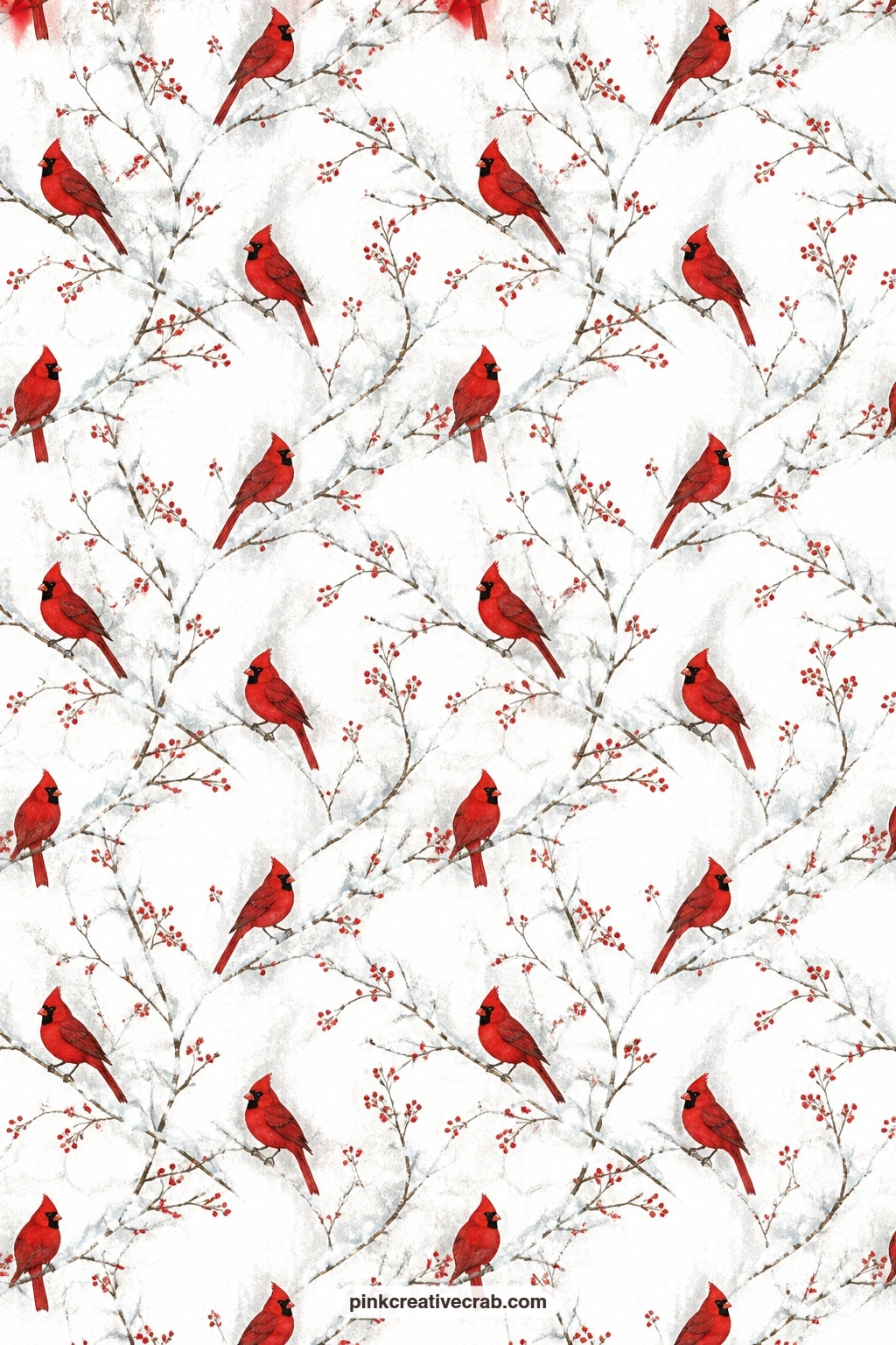 Cardinal on Branches Paper printable page — Red cardinals perch on snowy branches, a natural fit as a journal page base beneath a winter photo or pressed