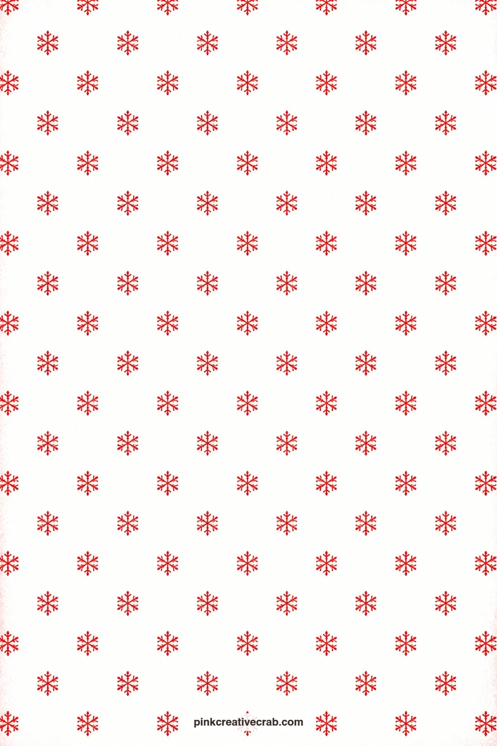 Half-Drop Snowflake Paper printable page — Small red snowflakes sit in a half-drop repeat on white, a quiet partner for the Nordic knit paper on a two-page