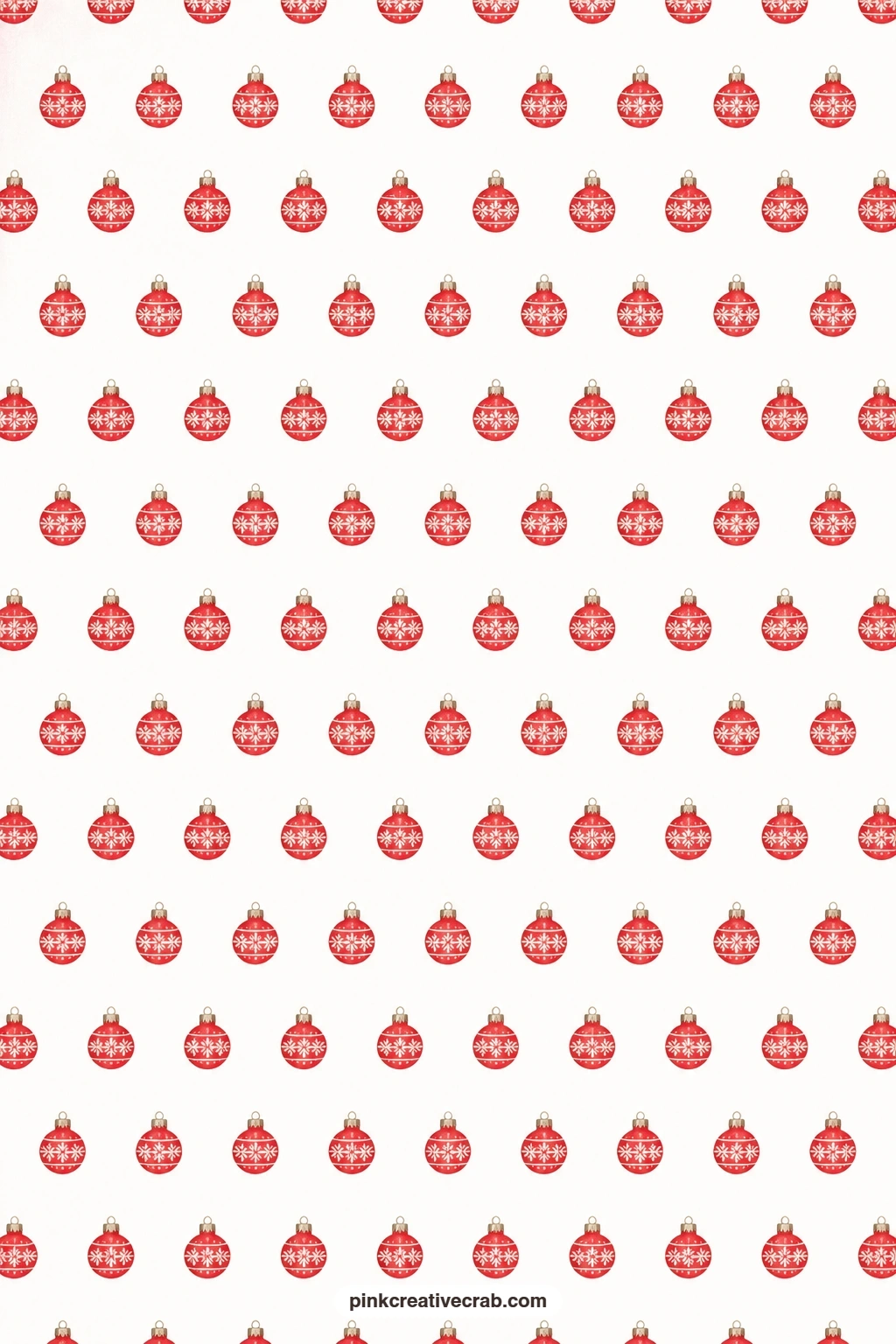 Ornament Row Paper printable page — Small red ornaments line up in neat rows on white, tidy enough to back a card mat behind a cut-paper tree or gift tag. Red