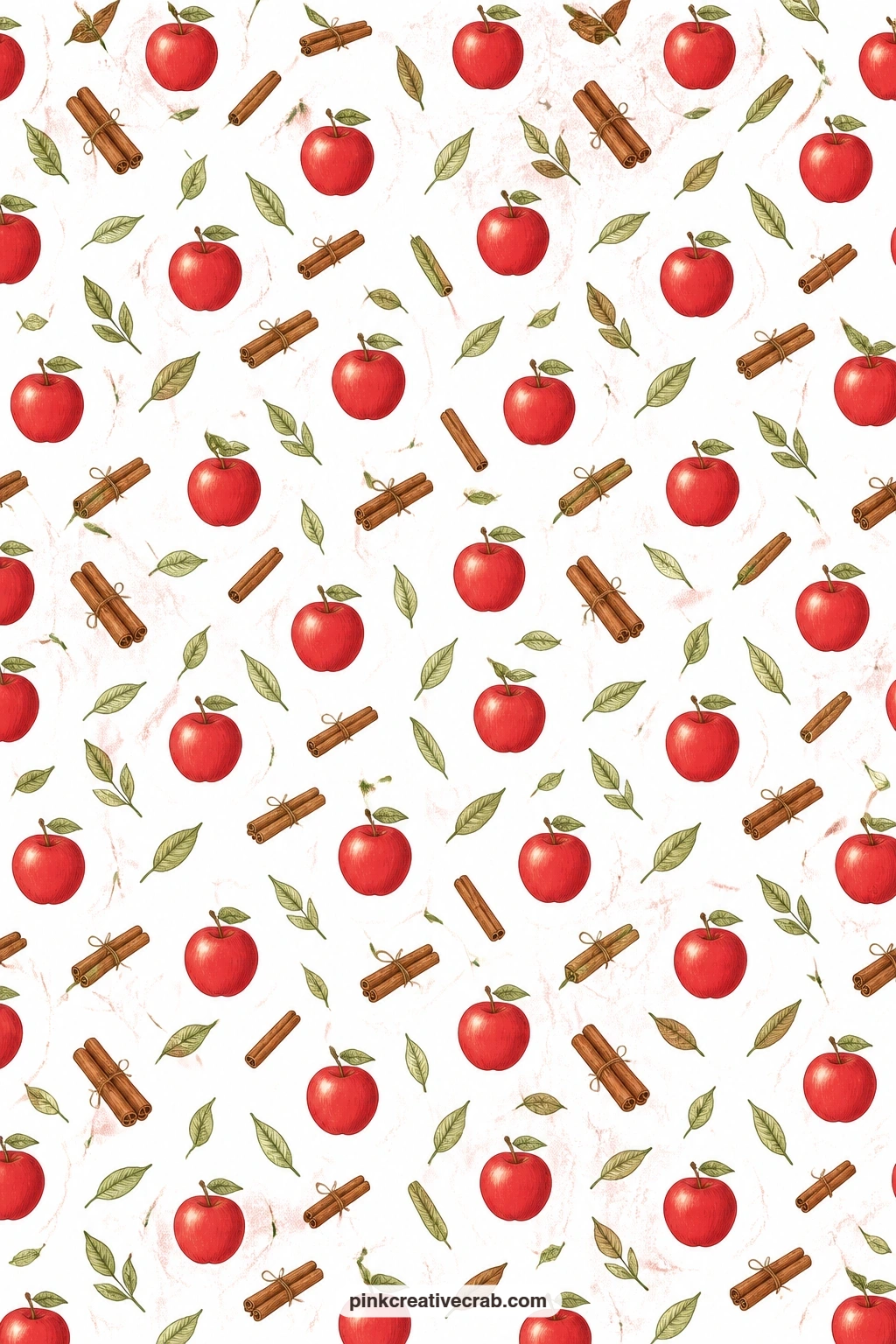 Apple and Cinnamon Toss Paper printable page — Red apples and cinnamon sticks toss across white, a cosy wrap for a jar of treats or a kitchen-themed journal