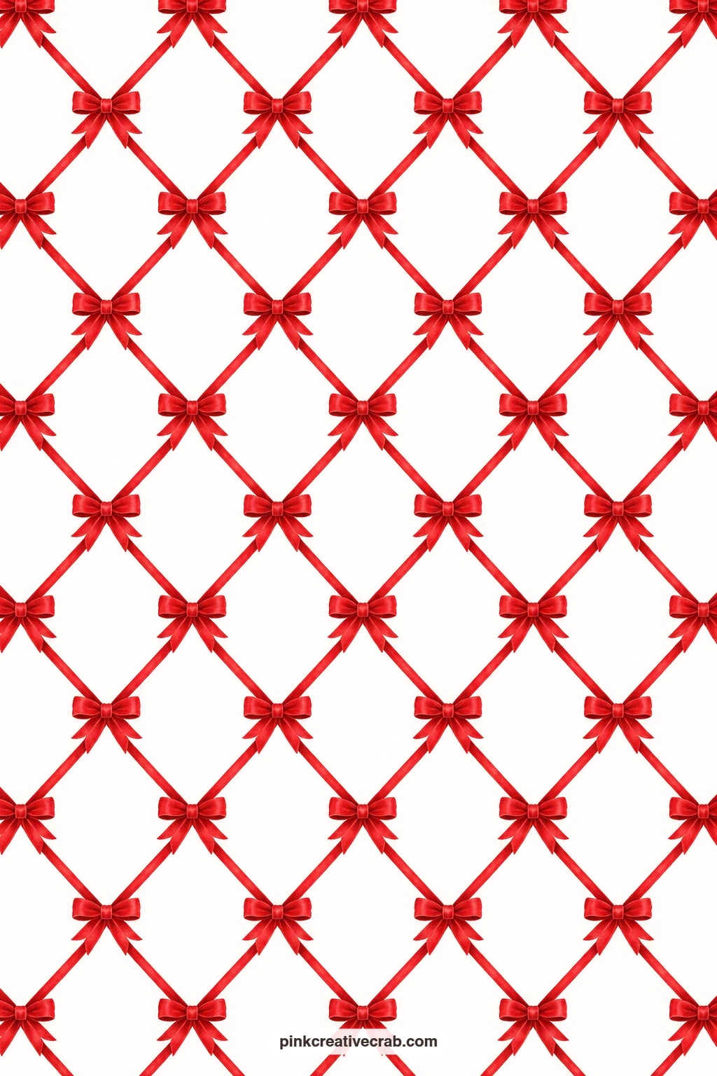 Velvet Bow Lattice Paper printable page — Red velvet bows form a lattice across white, an elegant card mat base for anyone browsing Christmas card painting