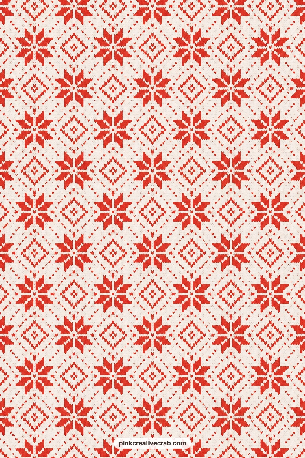 Nordic Knit Paper printable page — Stars and diamonds build a red and white Nordic knit pattern, a sturdy base for a gift tag or a folio cover with a cosy