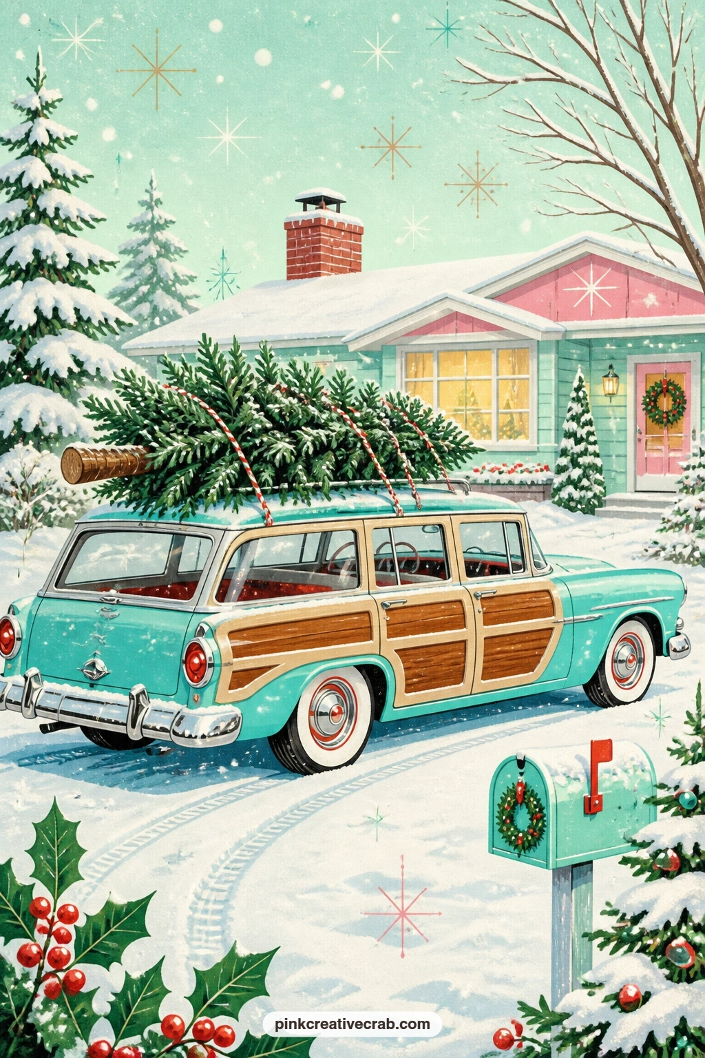Station Wagon With Tree On Roof printable page — The station wagon scene is the one to pair with a torn luggage tag or a scrap of twine glued across the