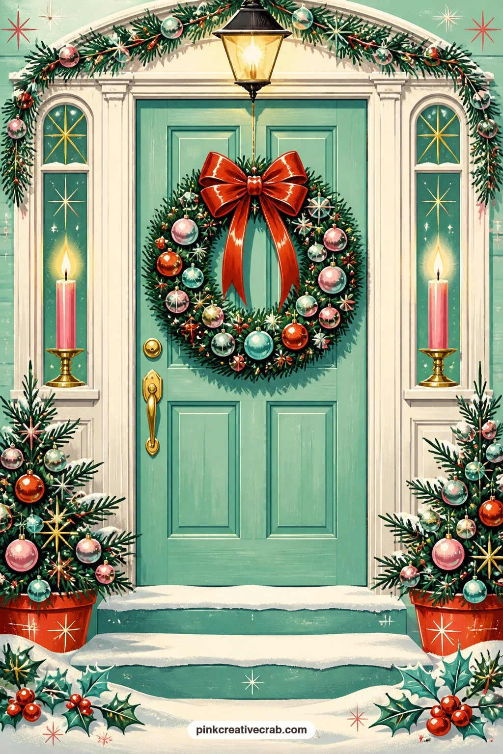 Front Door With Wreath And Candles printable page — Pair this one with the ranch house porch page from the background set: glue the door scene on top of a