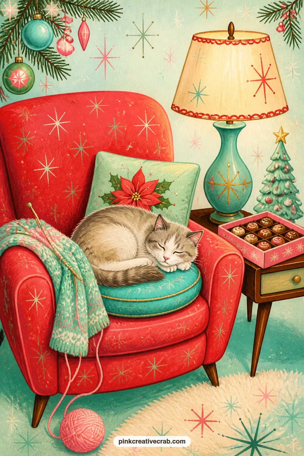 Cozy Armchair With Knitting And Cat printable page — A single question works well on this one: what is the one thing you hope never changes about Christmas at