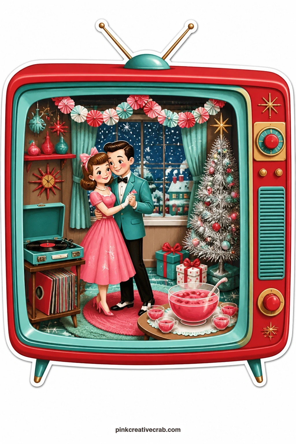 The Television Dance Party printable page — offers the five-minute version of this set: trim the box edges straight, skip extra inking, and glue it flat to a
