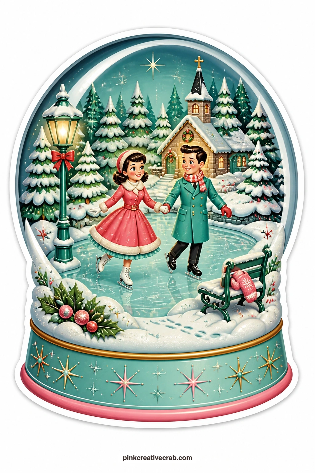 The Snow Globe Skating Pond printable page — makes a lovely pairing with the jukebox scene further down for a matching set of two cards built around dancing