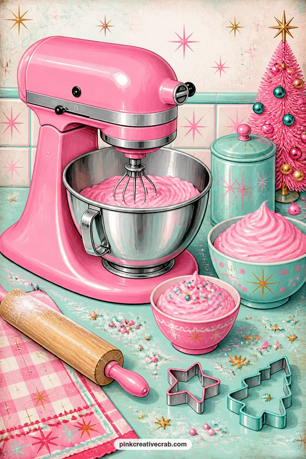 Pink Stand Mixer With Frosting Bowls printable page — Write the family cookie recipe right on this page, or tuck a handwritten card behind it listing who gets