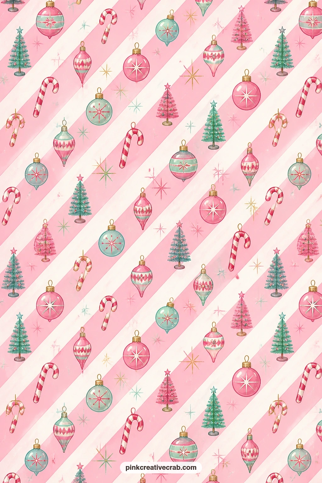 Pink Candy Stripe Background Paper printable page — Bold pink and white candy stripes run diagonally across the sheet from corner to corner. Vintage pink