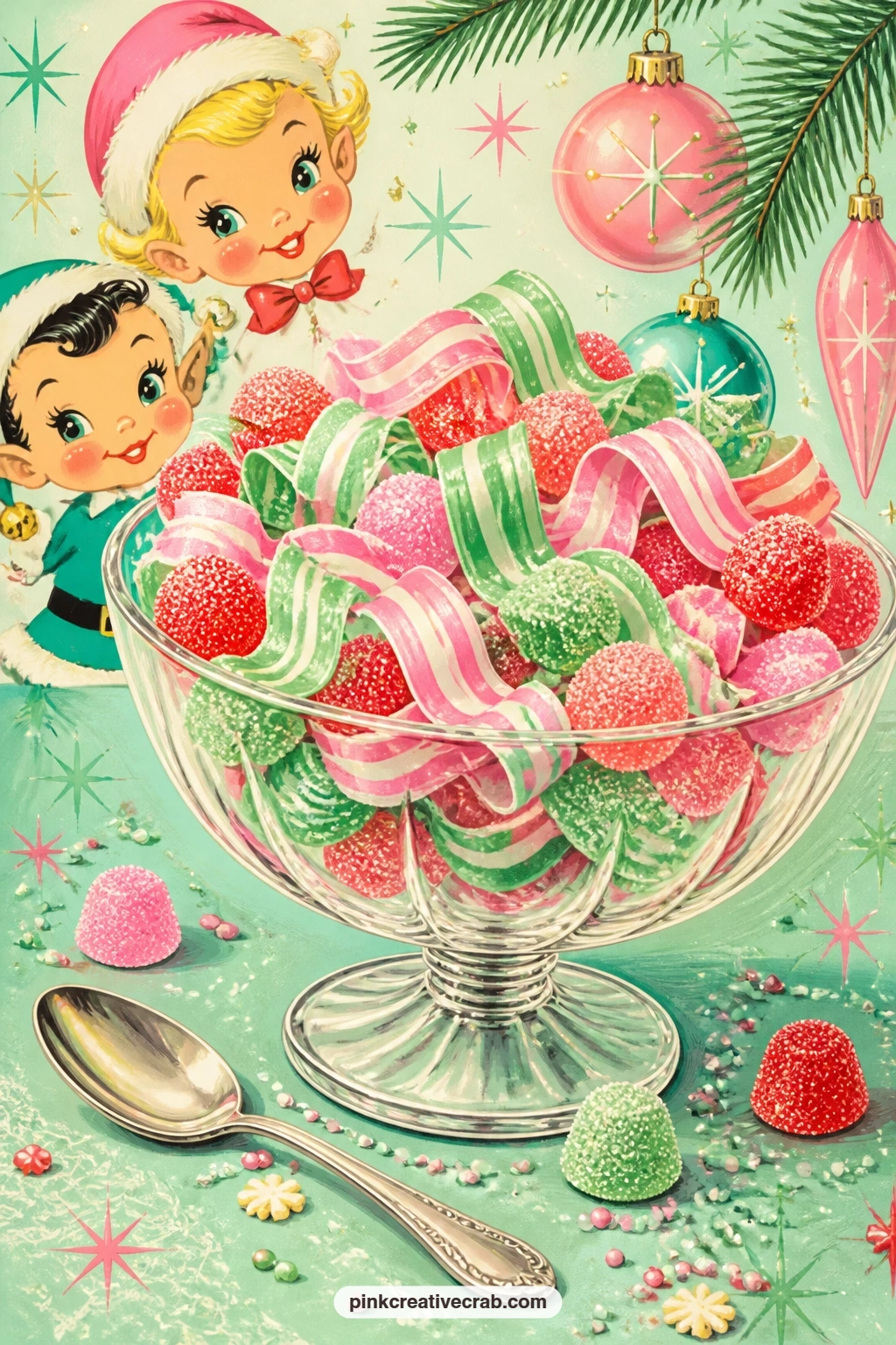 Ribbon Candy And Gumdrops printable page — Set beside the stocking page later in this set so the two candy-colored sheets sit across from each other in the