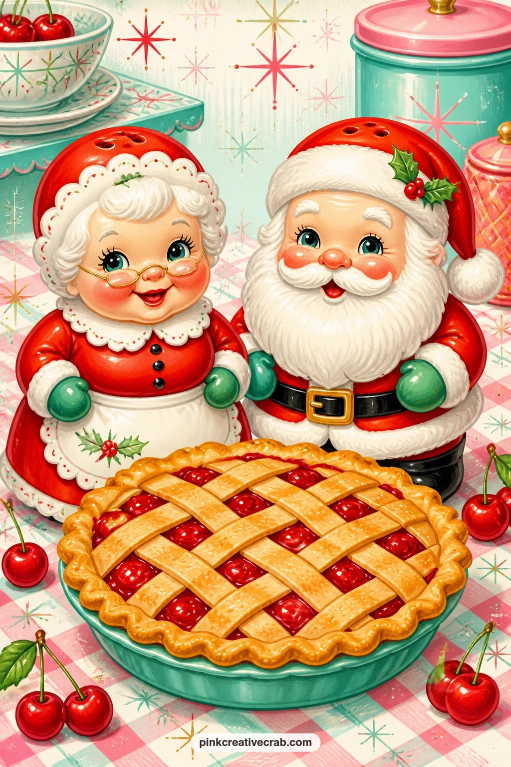 Santa And Mrs Claus Shakers printable page — The five-minute version of this page just needs the shaker pair and the pie glued in quickly, with a single line