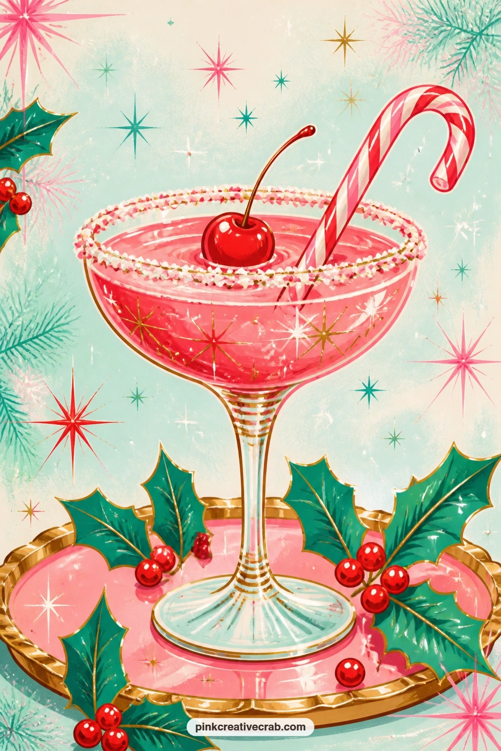 Candy Cane Cocktail printable page — Glue a small cocktail napkin or a folded paper coaster right over the base of the glass on this page, so the printed