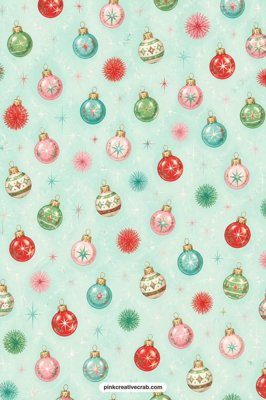 Ornament And Tinsel Dot Background printable page — Keep this pale aqua ornament and tinsel dot paper for a pocket lining, a frame around a photo of your tree