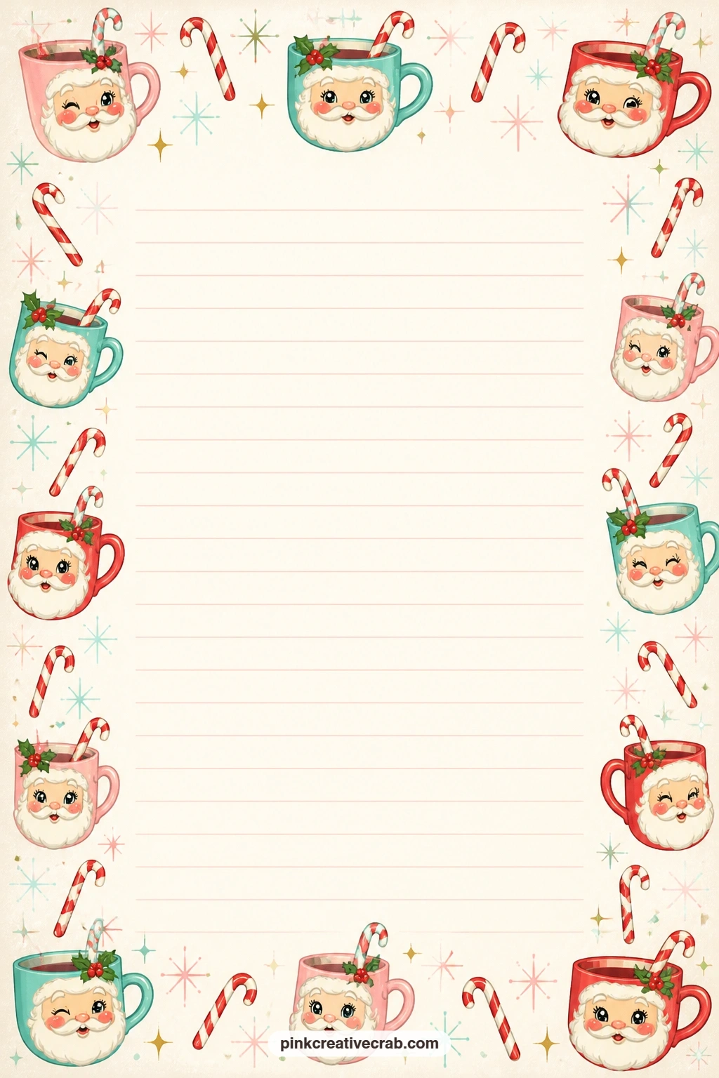 Santa Mug Border Lined Page printable page — Use the candy cane border along this page for a holiday gift list, a short letter to next year's self about the