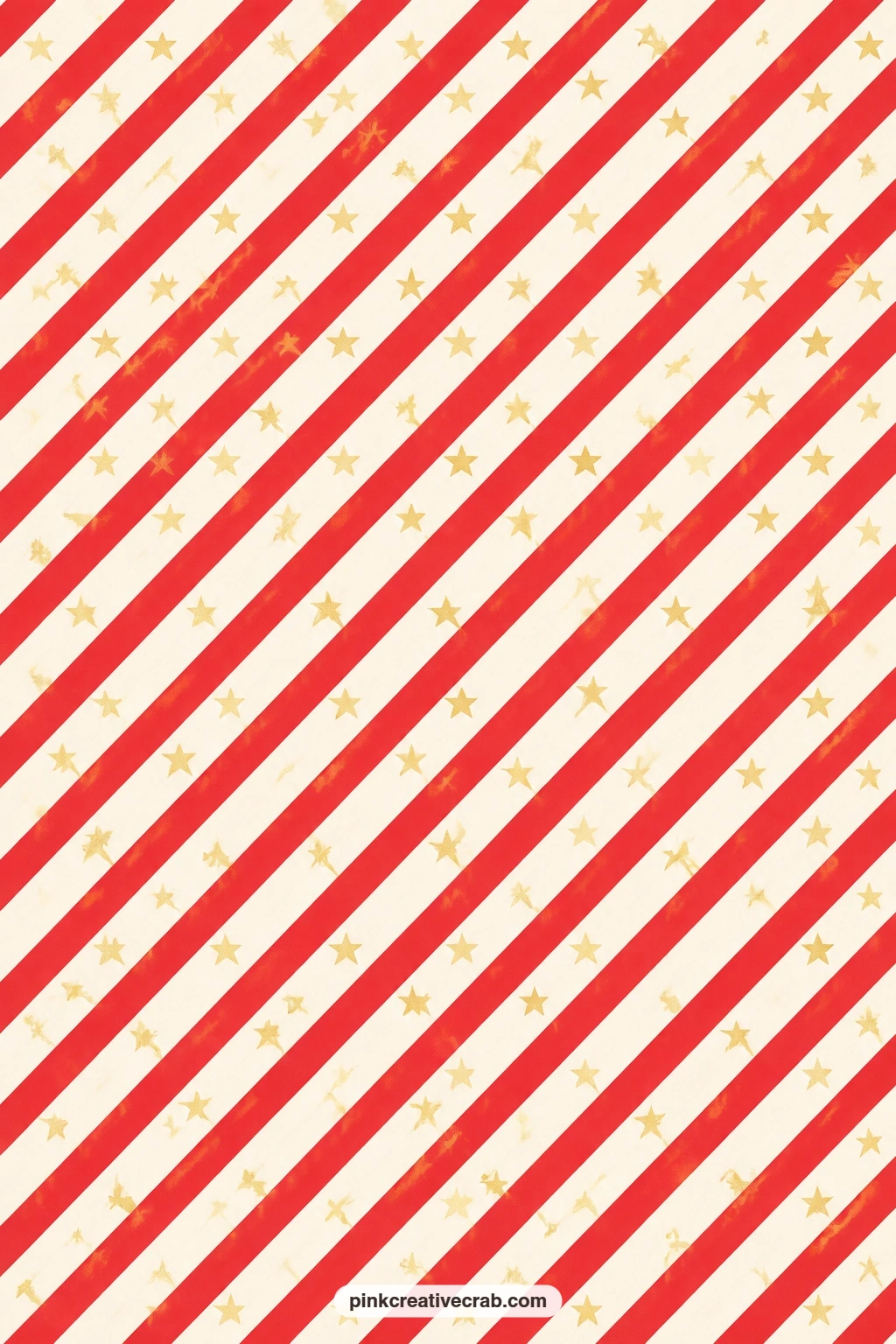 Candy Cane Stripe Star Paper printable page — Cherry red and white candy-cane stripes carry tiny gold stars, a bold mat behind a sticker or the Christmas candy