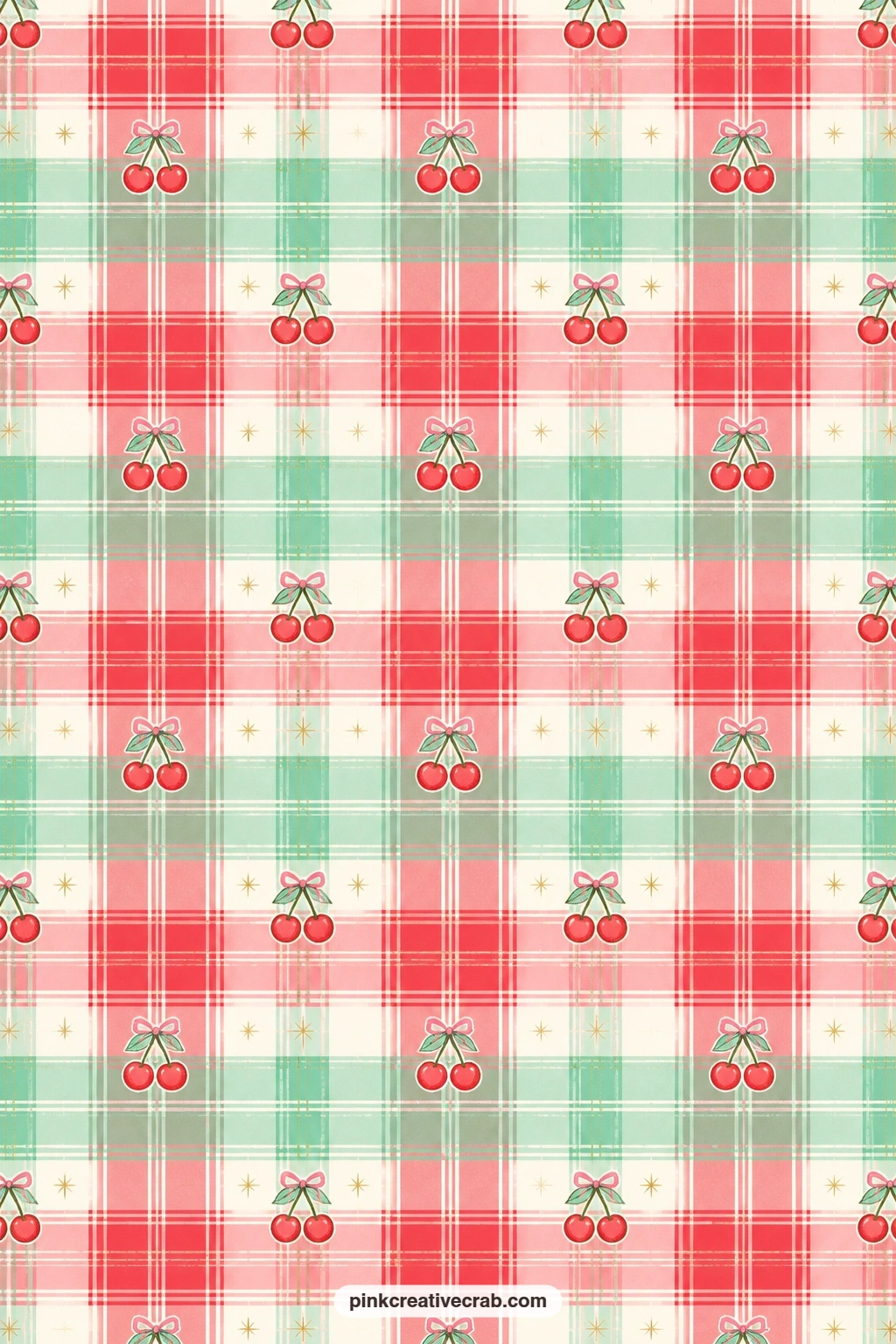 Cherry Mint Plaid Paper printable page — Cherry red and mint plaid with thin white lines gives a quieter option, a steady folio cover beneath any busier sheet