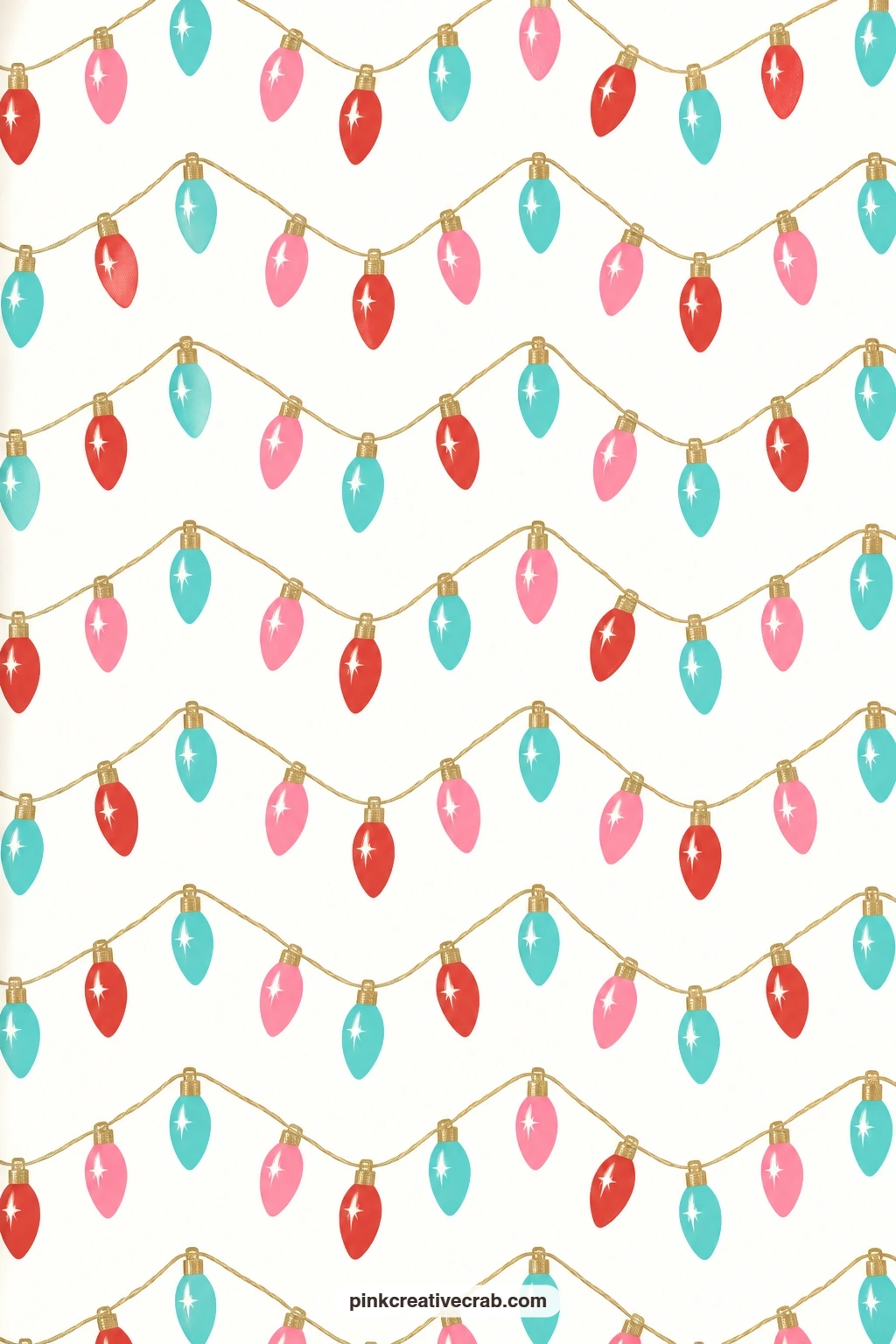 C9 Bulb Zigzag Paper printable page — A string of retro C9 bulbs zigzags across white, a bright wrap for a small gift or a strong mat behind a holiday card